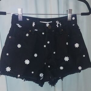 Pacsun Daisy Embroidered Black Denim Shorts Size 22W